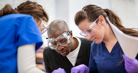 Kinesology students in cadavor lab