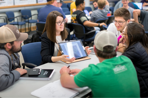 professor having a discussion with students