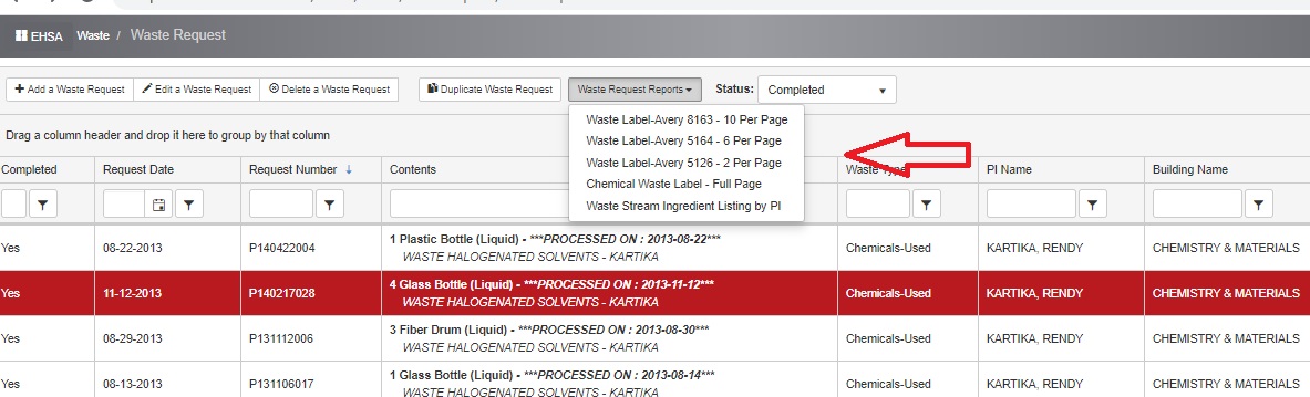 Waste Profile Report