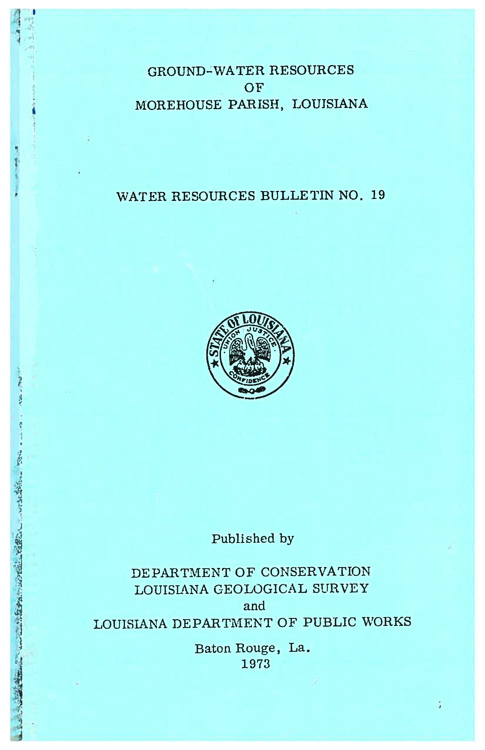 Ground Water Resources of Morehouse Parish, Louisiana.