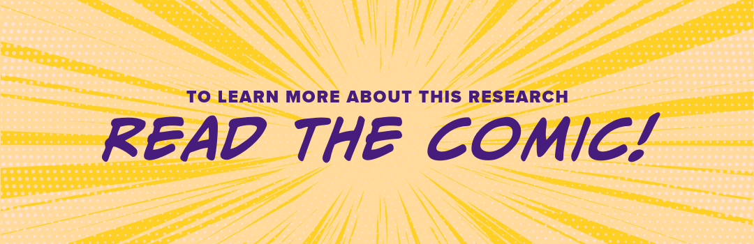Promo box to "Read the Comic!" by clicking a button link below "to learn more about this research"